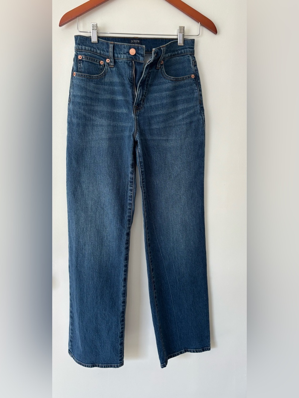 J. Crew Factory Women Cotton Blue Denim Full-Length Wide Leg Jeans Size 24